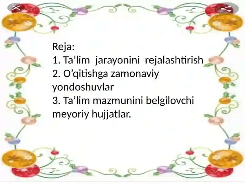 Metodika fani о‘qituvchisining о‘quv-meyoriy hujjatlari va metodik ishlari, ularni rejalashtirish, tashkil etish va tayyorlash texnologiyasi. 2