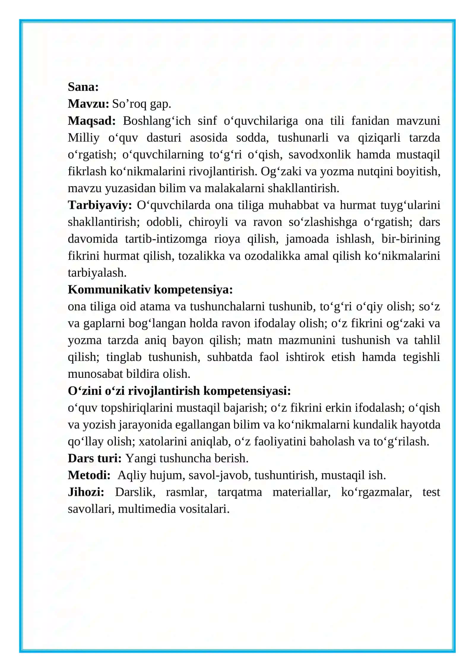 3-sinf. Ona tili. So'roq gap. 2