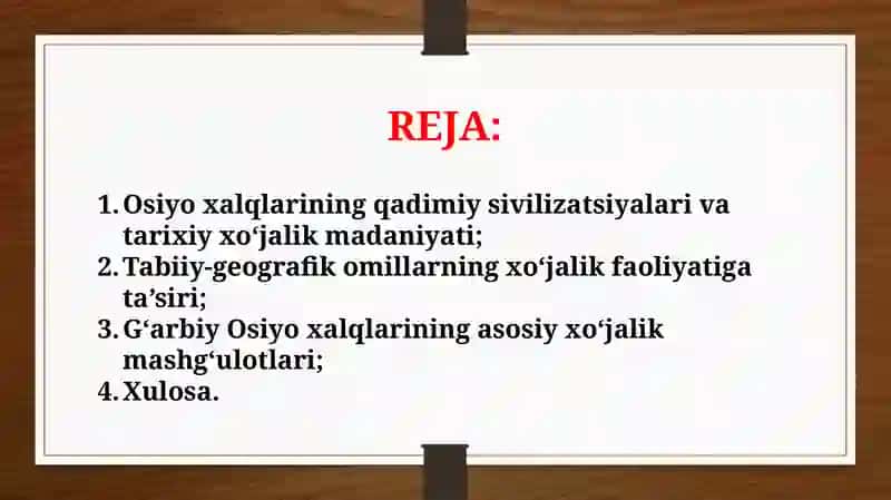 G’arbiy va Janubiy Osiyo xalqlari xo’jalik mashg’ulotlari (TAQDIMOT) 2