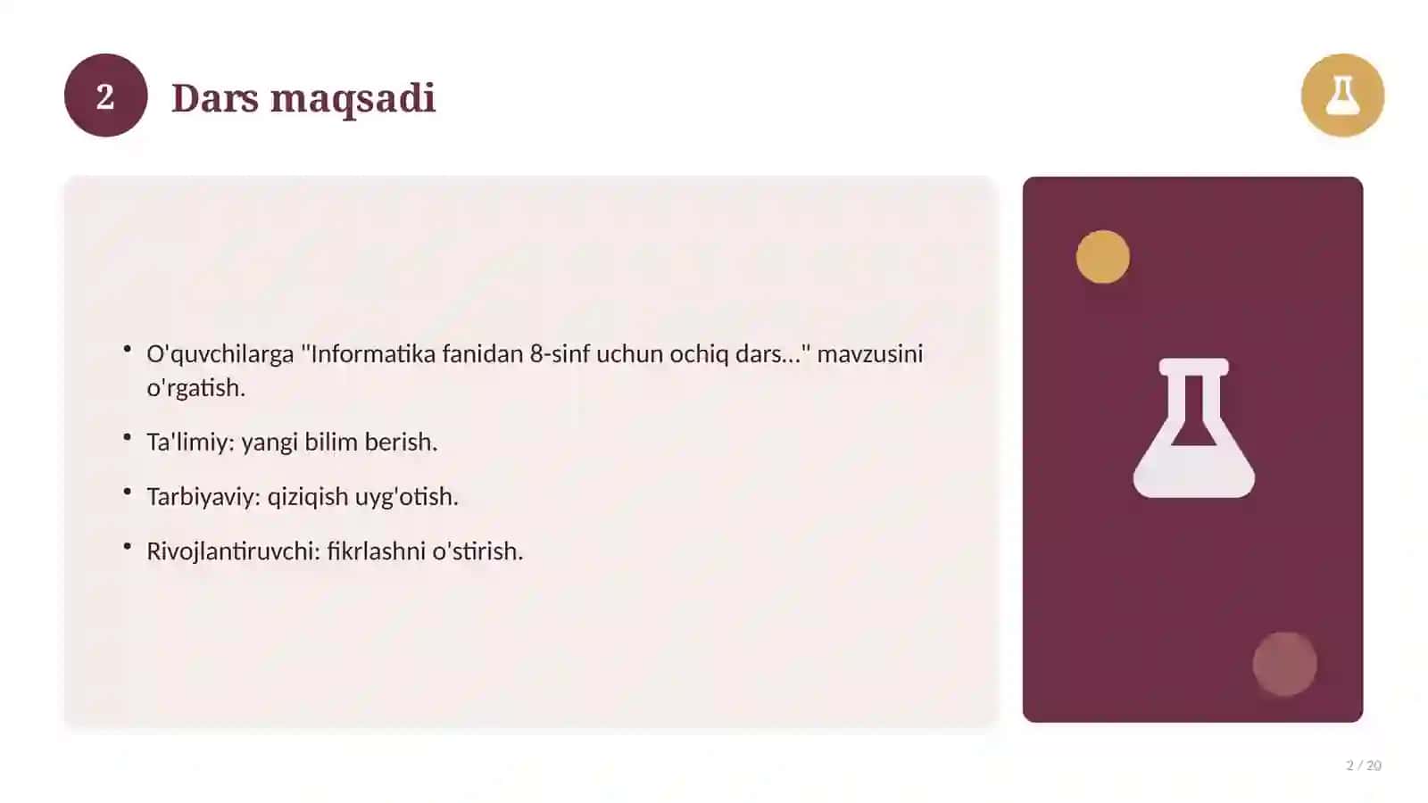 "Informatika fanidan 8-sinf uchun ochiq dars ishlanmasi" 2