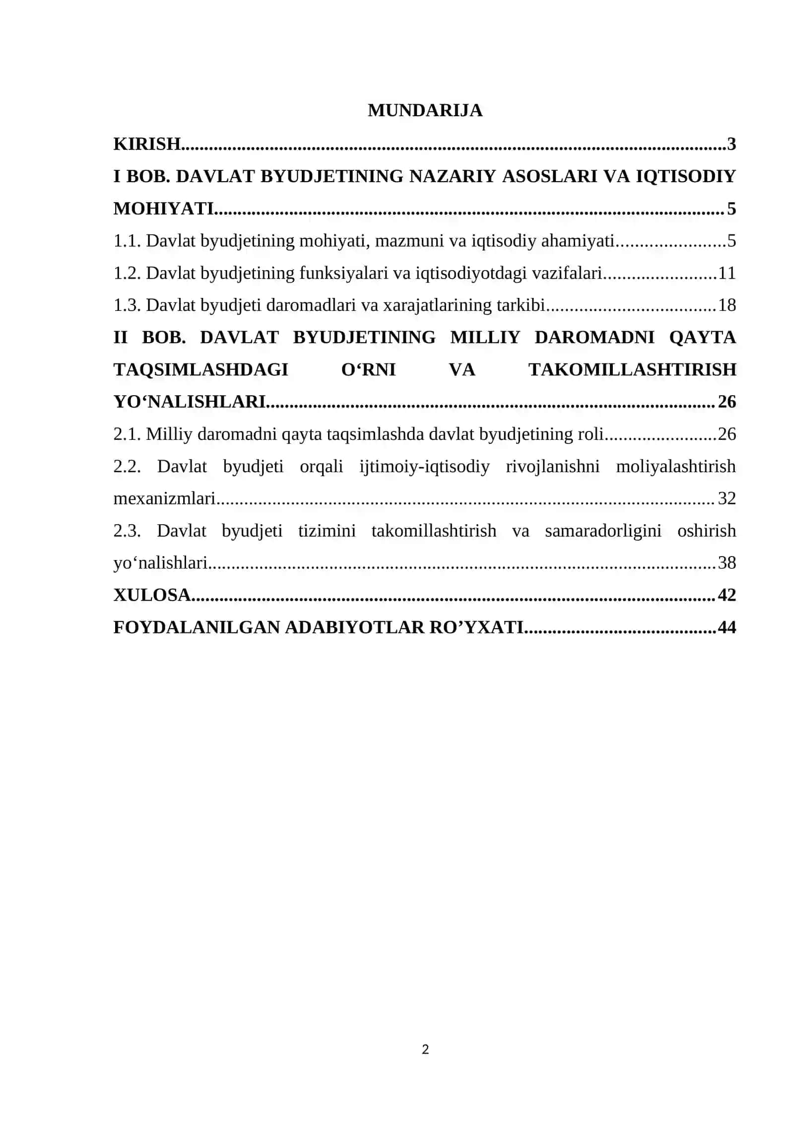Davlat byudjeti va uning milliy daromadni qayta taqsimlashdagi o’rni 2