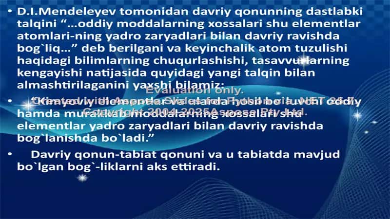 Elementlarning davriy sistemadagi órni va atom tuzilishiga qarab tavsiflash 2