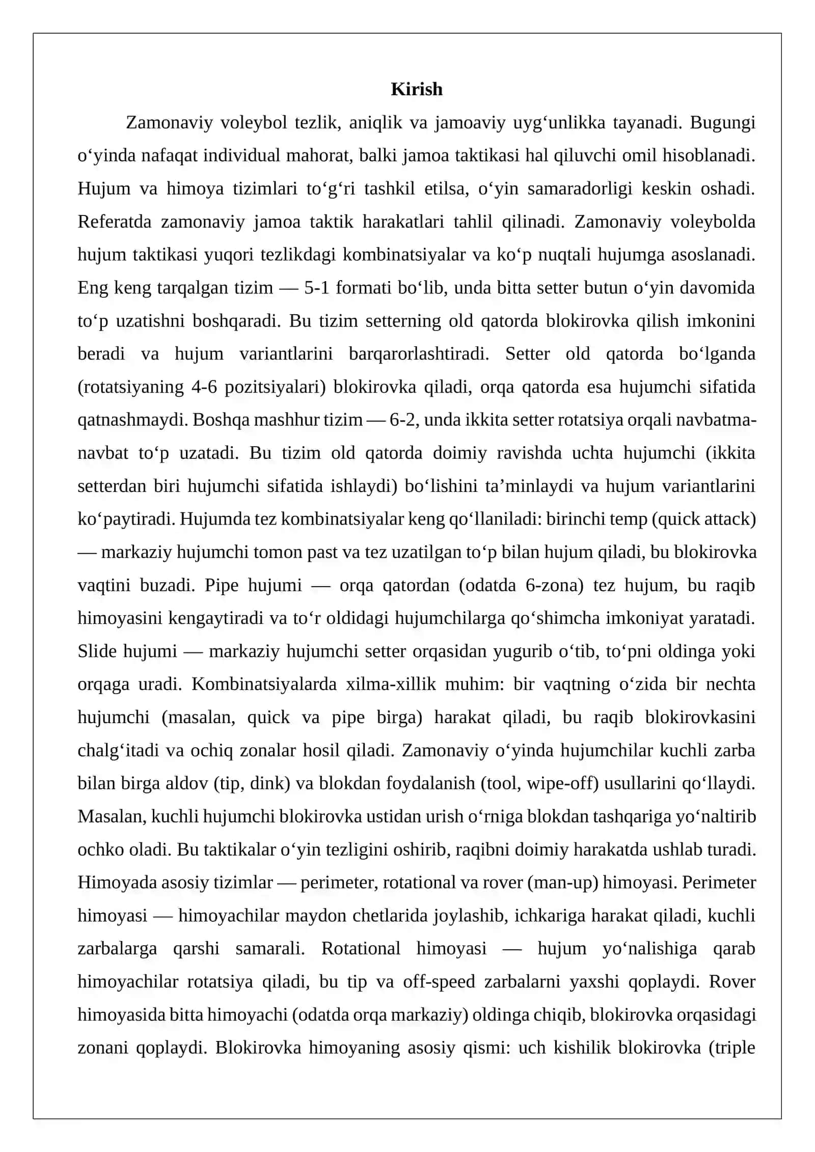 Zamonaviy voleybolda jamoa taktik harakatlar 2