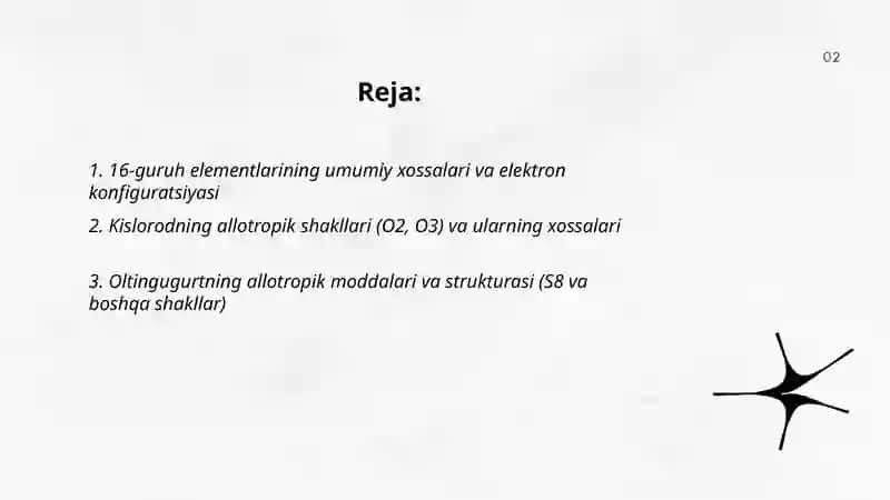 16-guruh elementlari. Kislorod va oltingugurt ularning birikmalari va xossalari 2