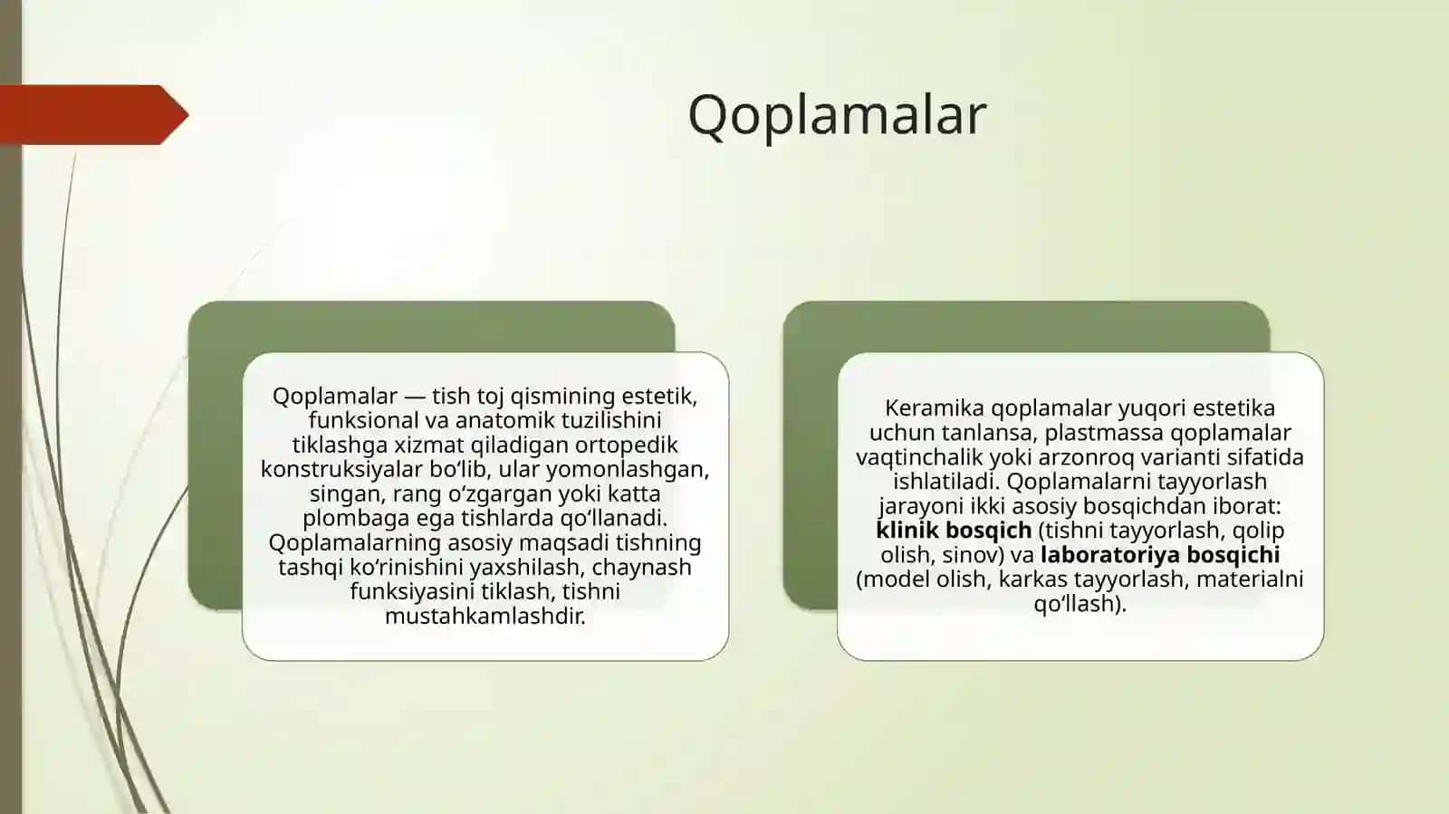 Plastmassa va chinni qoplamalar tayyorlashning kilinik va labarator bosqichi 2