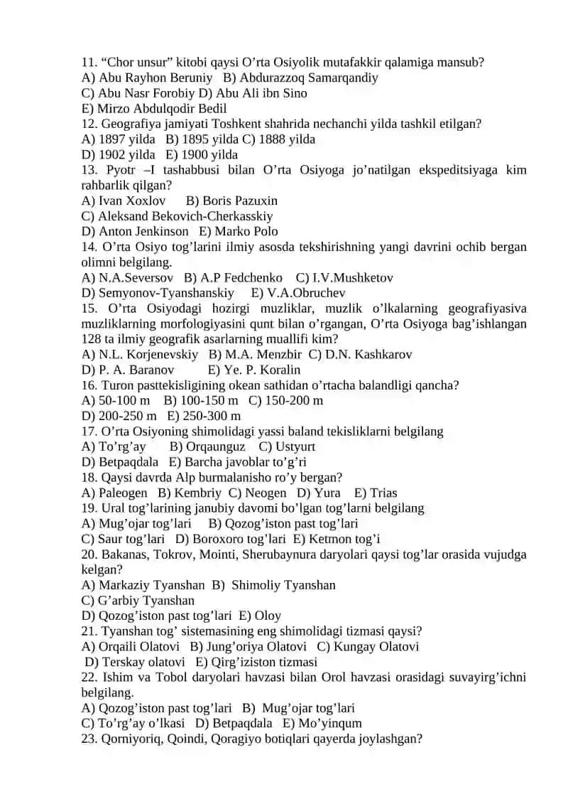 O’RTA OSIYO TABIIY GEOGRAFIYASI I-variant 2