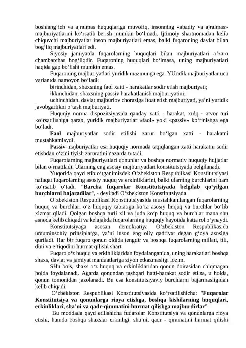 Inson va Fuqarolarning Konstitutsiyaviy Burchlari 2
