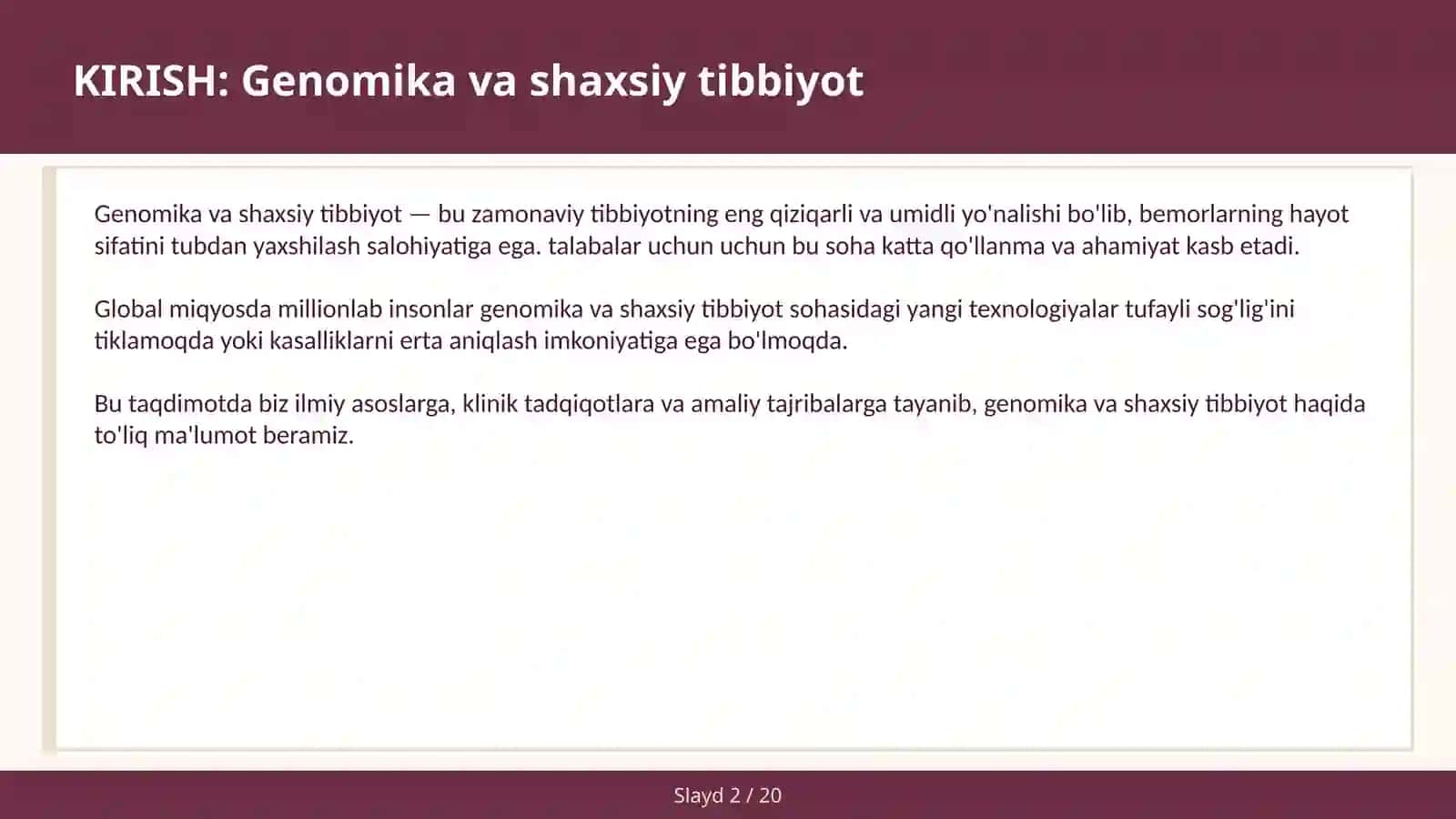 GENOMIKA VA SHAXSIY TIBBIYOT 2