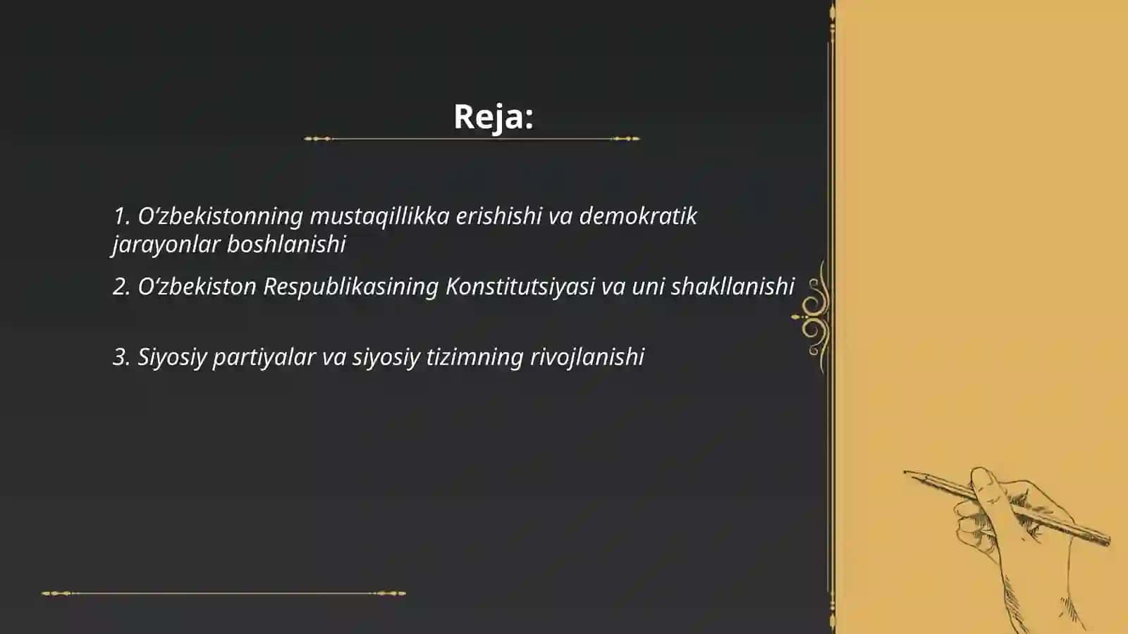O‘zbekistonda demokratik, fuqarolik jamiyati asoslarining shakllanishi, amalga oshirilgan siyosiy islohotlar 2