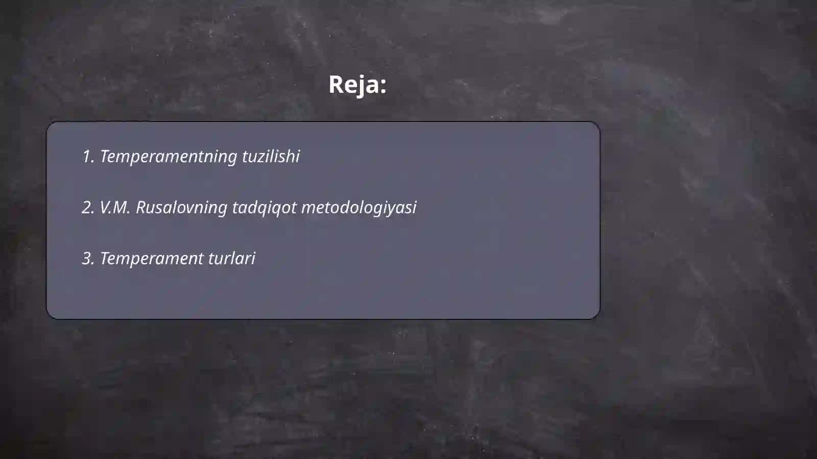 Temperament irsiy xarakteristikasini baholash uchun V.M.Rusalovning temperament tuzilishi so'rovnomasi 2
