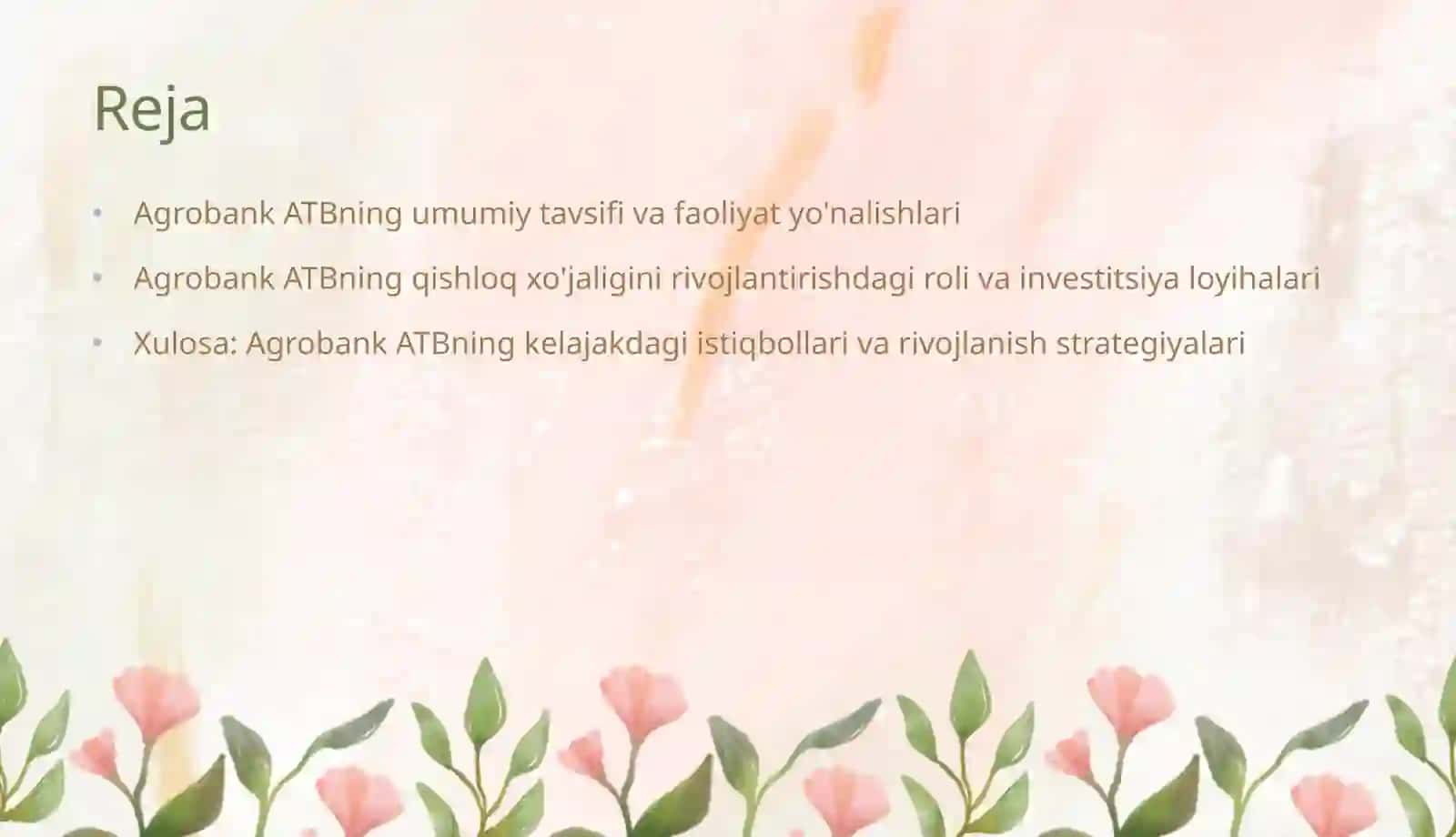 Agrobank ATB: Umumiy Tavsif va Faoliyat Yo'nalishlari 2