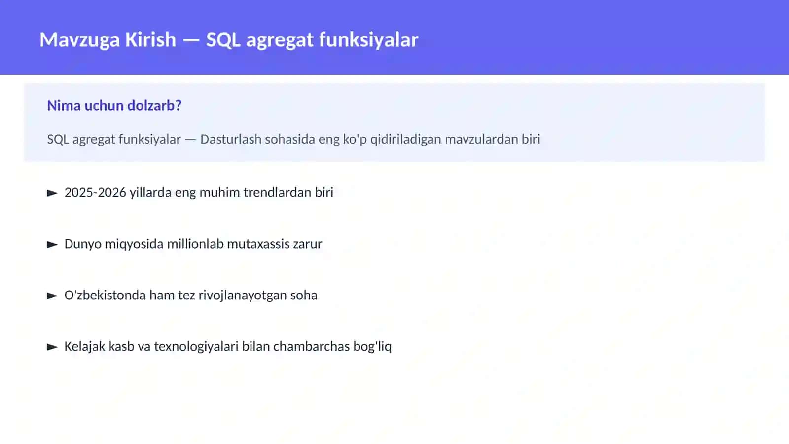 SQL agregat funksiyalar 2