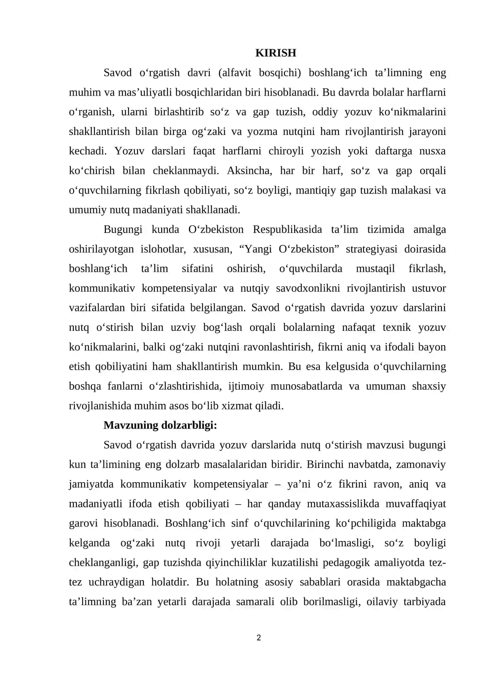 Savod o‘rgatish davri yozuv darslarida nutq o‘stirish 2