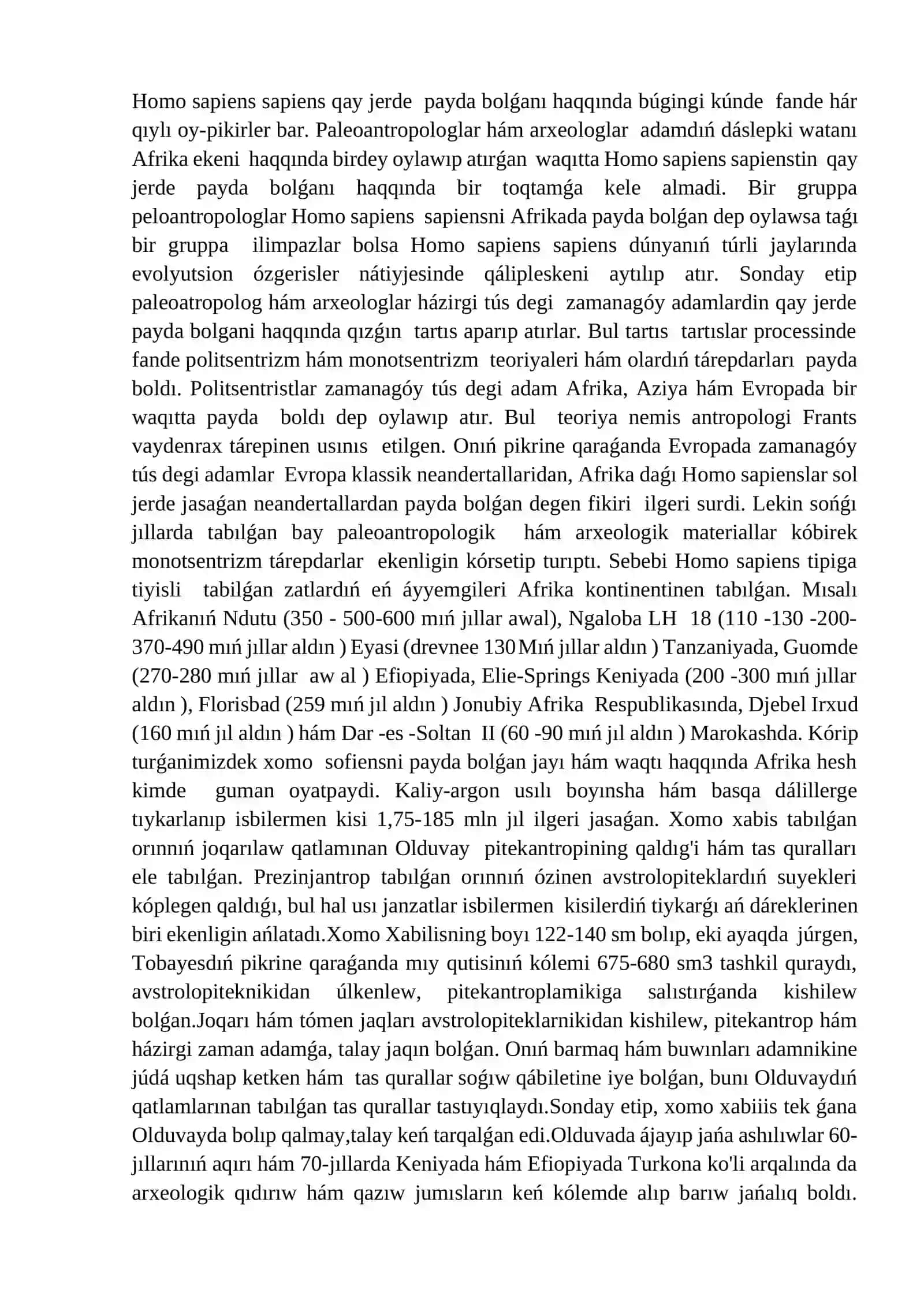 Homo sapiens payda boliwi ham antropogenez processinin juwmaqlaniwi 2