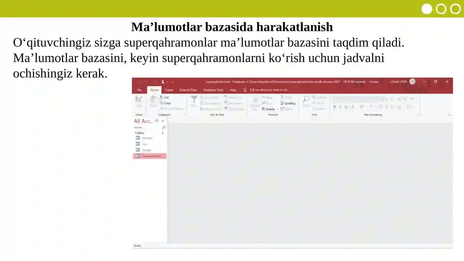 Ma’lumotlarbazasidan harakatlanish 2