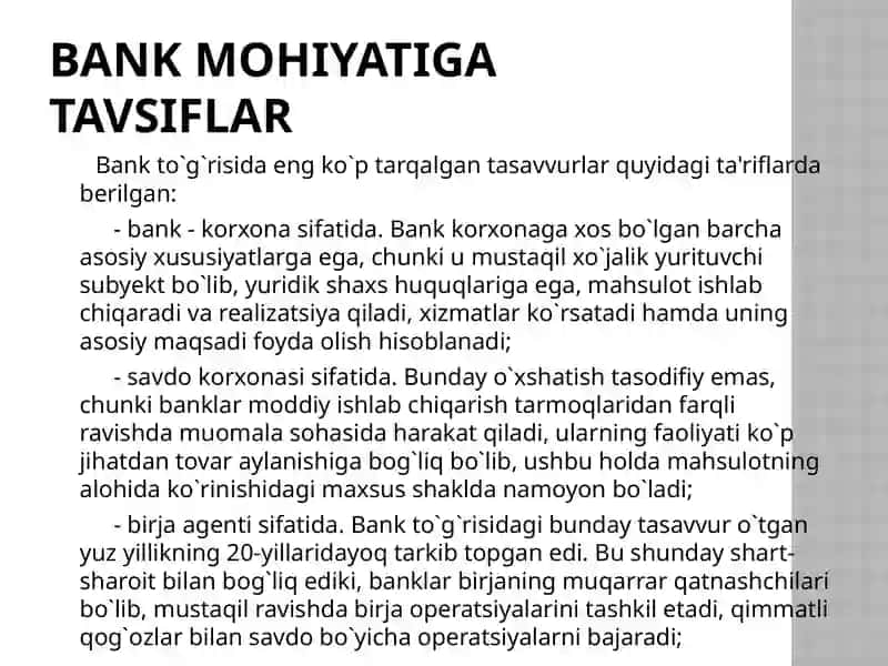 Banklar faoliyatining huquqiy maqomi 2