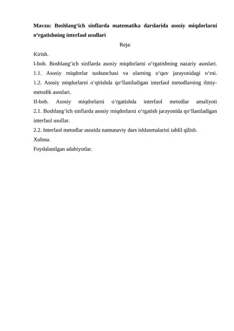 Boshlang‘ich sinflarda matematika darslarida asosiy miqdorlarni o‘rgatishning interfaol usullari 2