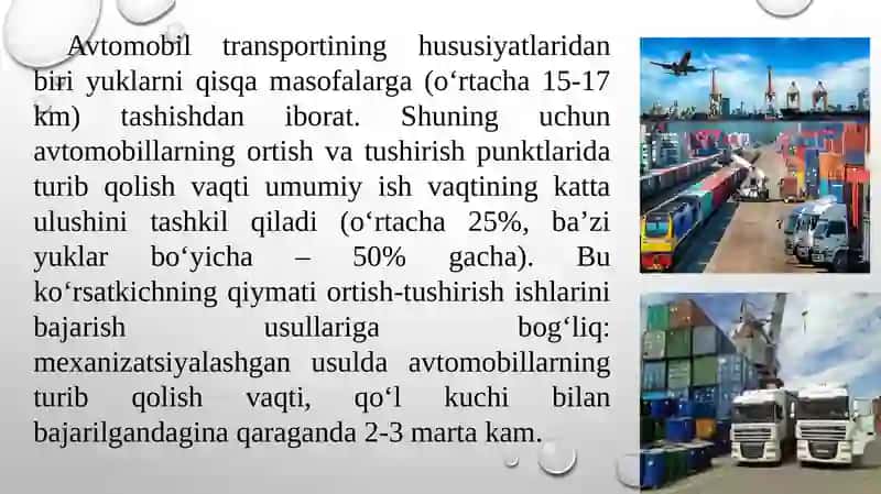 Avtomobillarning yuk ortish va tushirish punktlarida turish vaqti 2