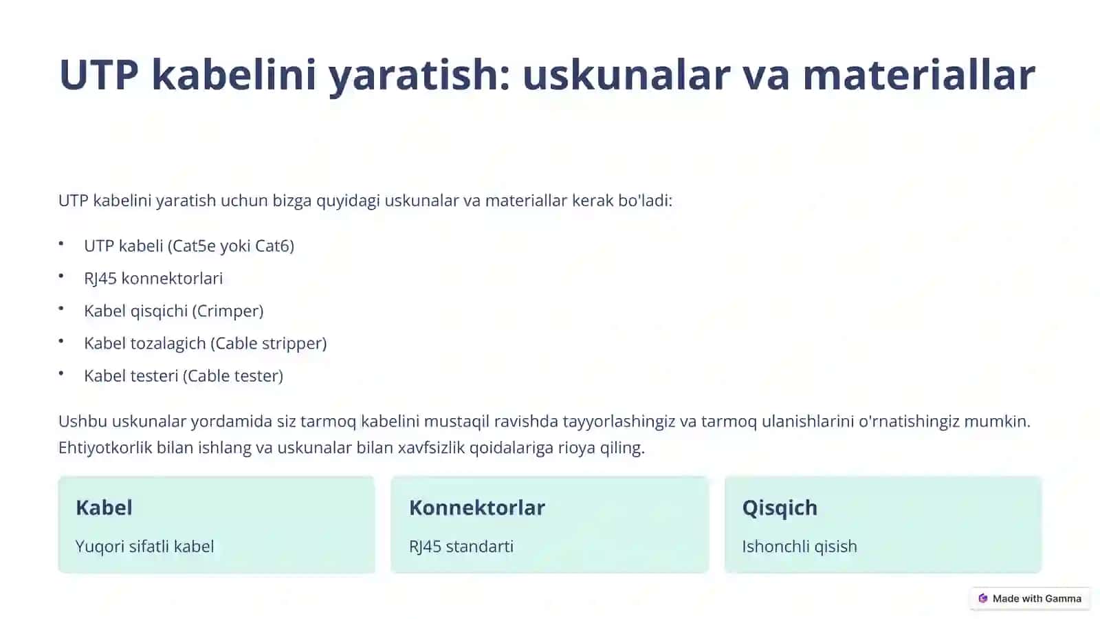 Tarmoq kabеllarini hosil qilish va sozlash bo'yicha qo'llanma 2