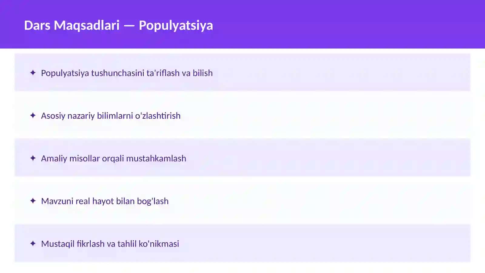 Ekologiya O'qituvchilar va talabalar uchun dars ishlanma 2