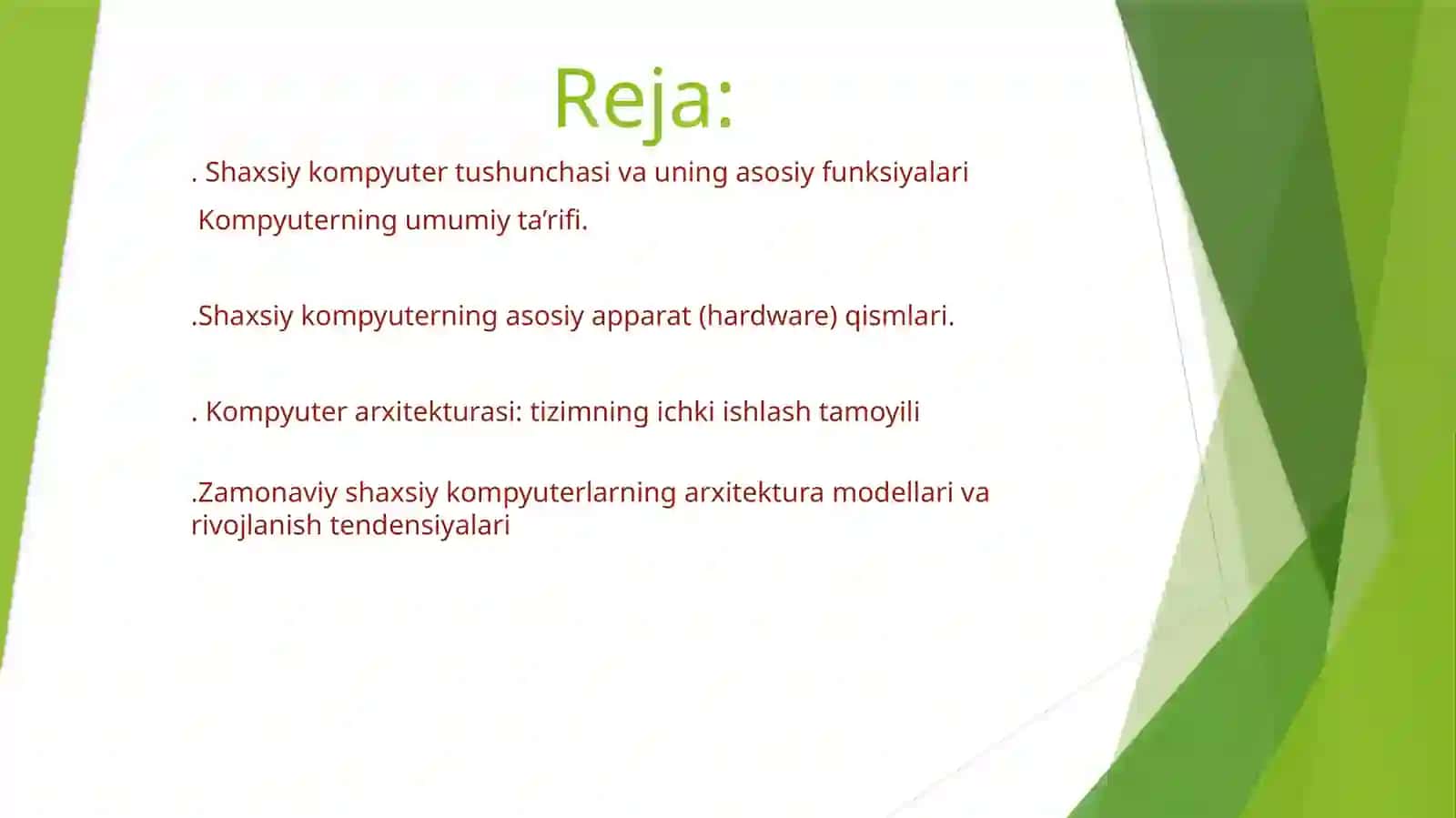 Shaxsiy kompyuterning tuzilishi va arxitekturasi 2