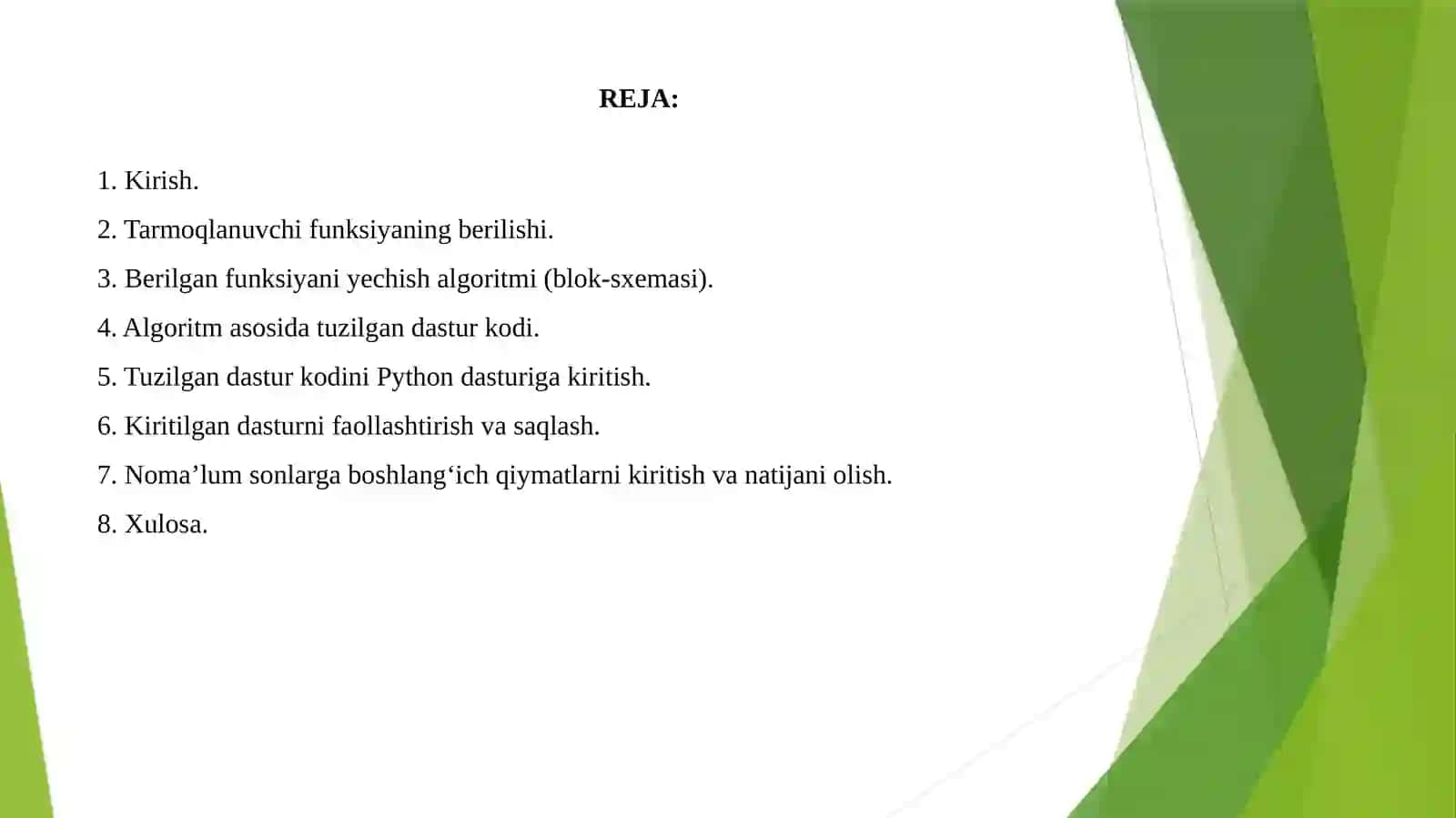 Tarmoqlanuvchi funksiyalar 2