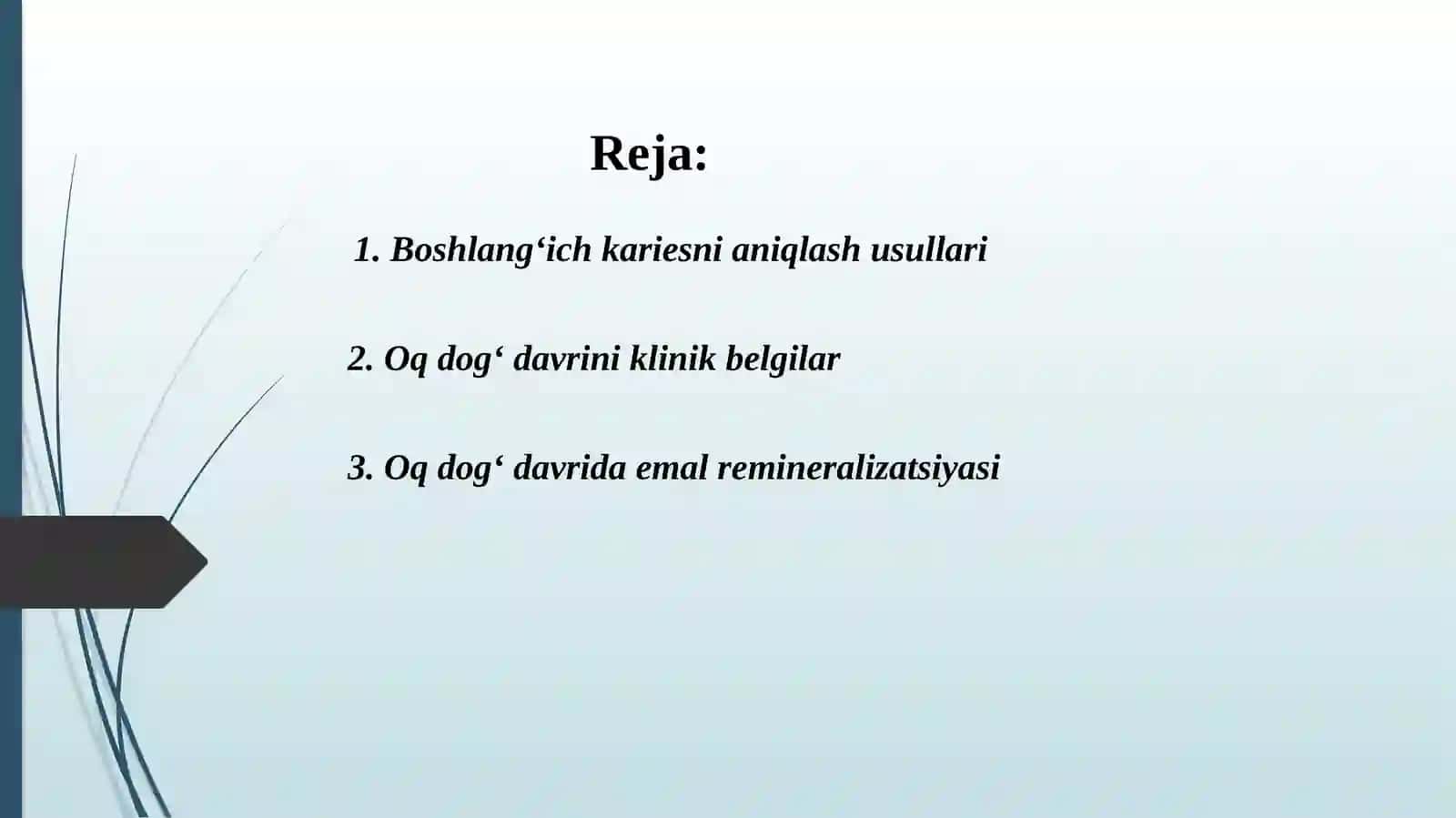 Boshlangʻich (oq dogʻ davri) va yuza kariesni (ekzogen) va (endogen) davolash usullari 2