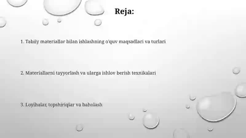 Tabiiy materiallar bilan ishlash darslarning mazmuni 2