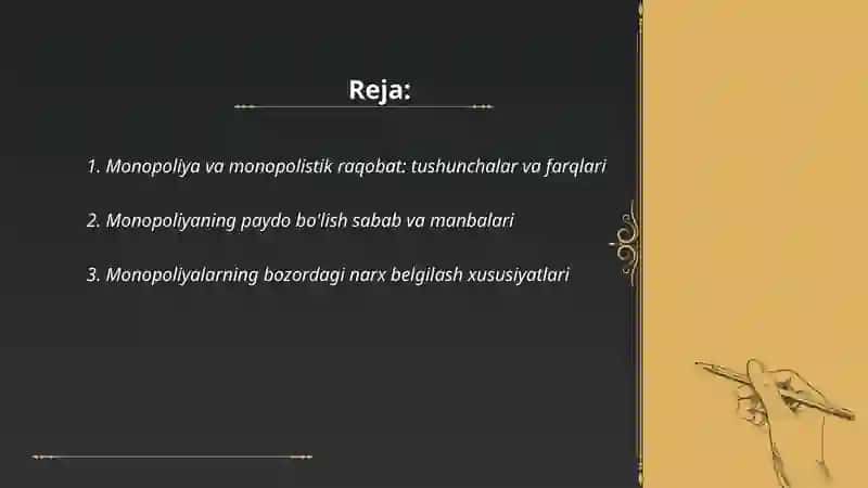Monopoliya va monopolistik faoliyat bozor iqtisodiyotidagi roli 2