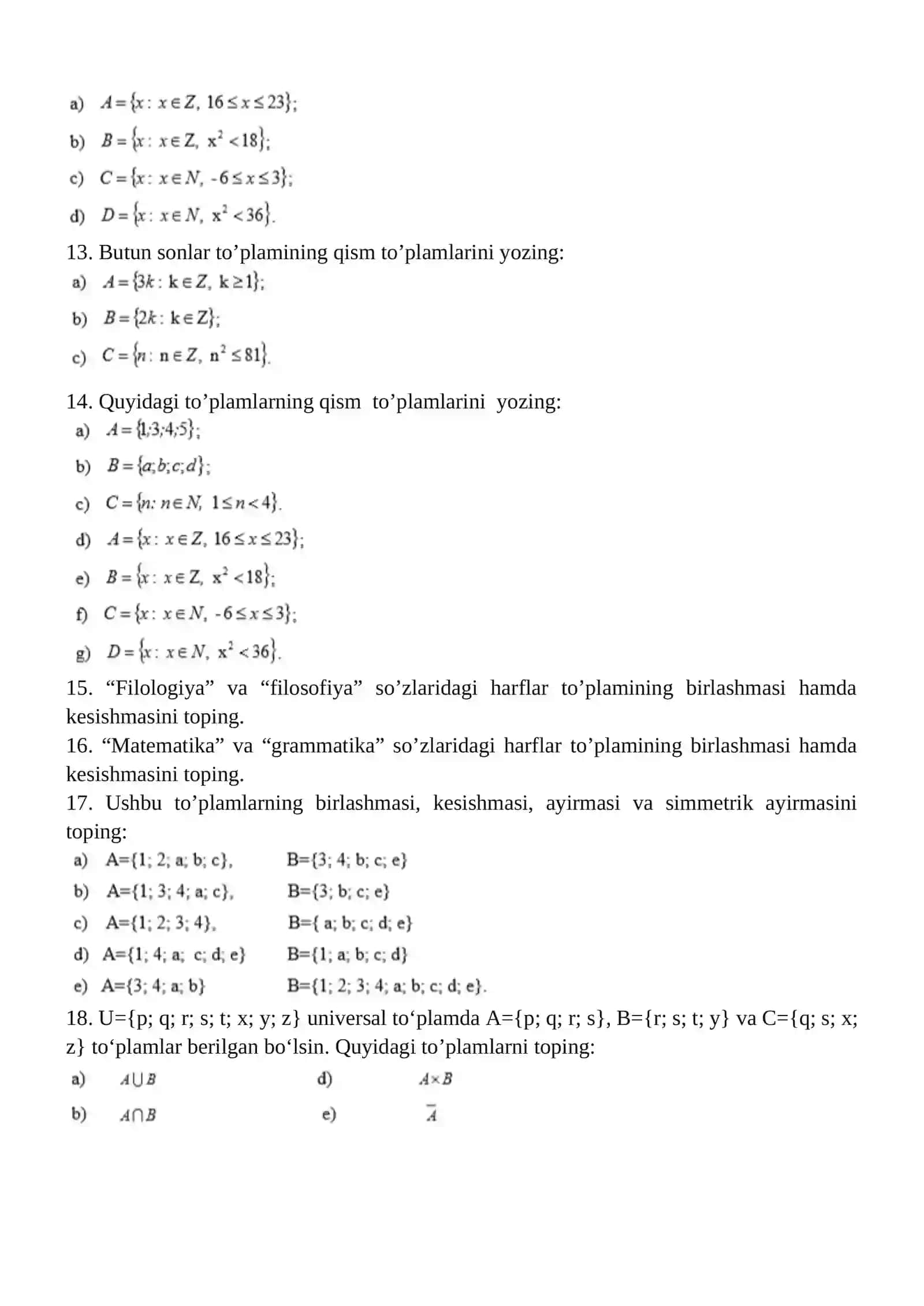 Diskret matematika va matematik mantiq fanidan yakuniy nazorat savollari 2