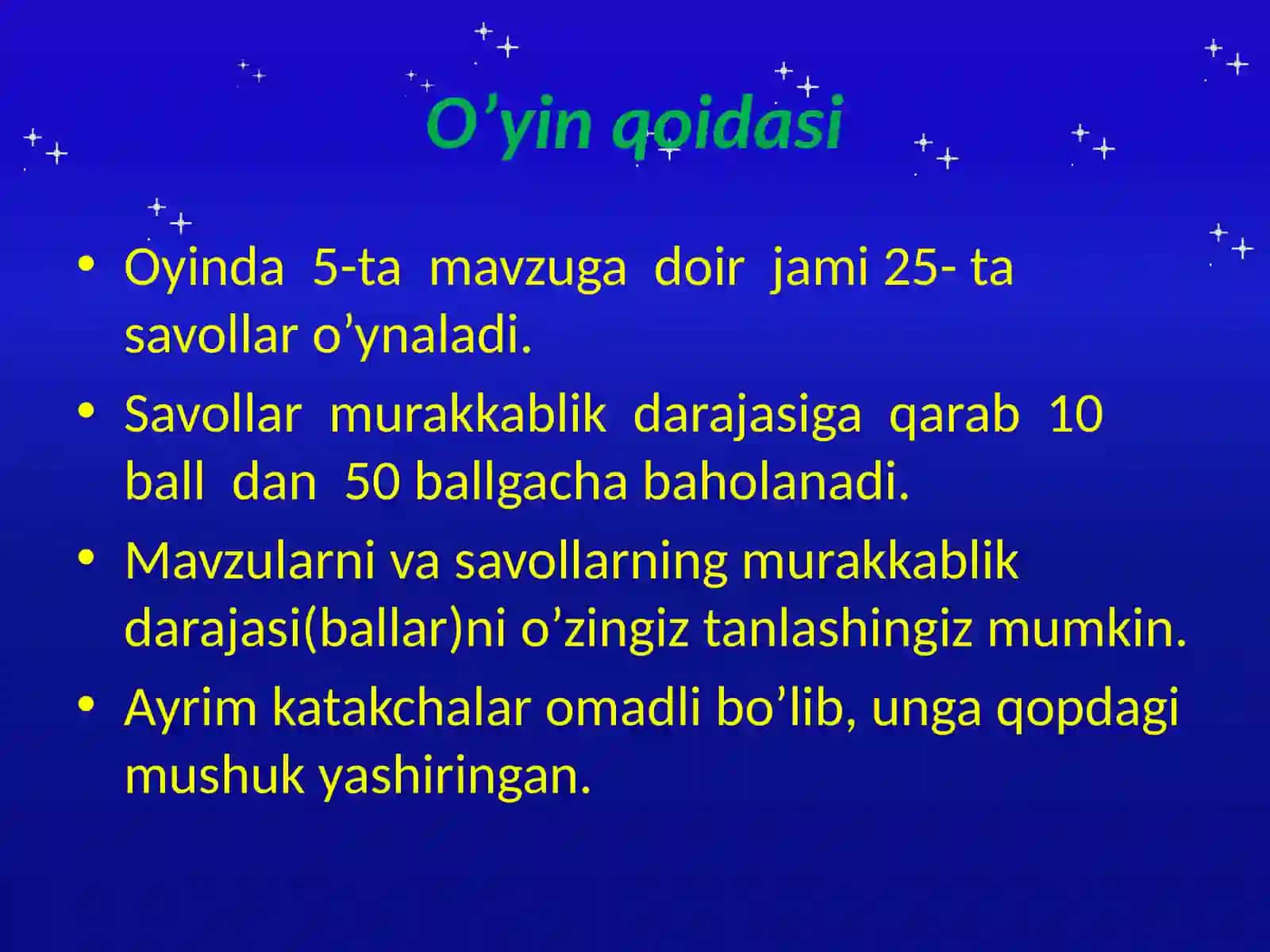 Zukkolar va bilimdonlar o’yini 2