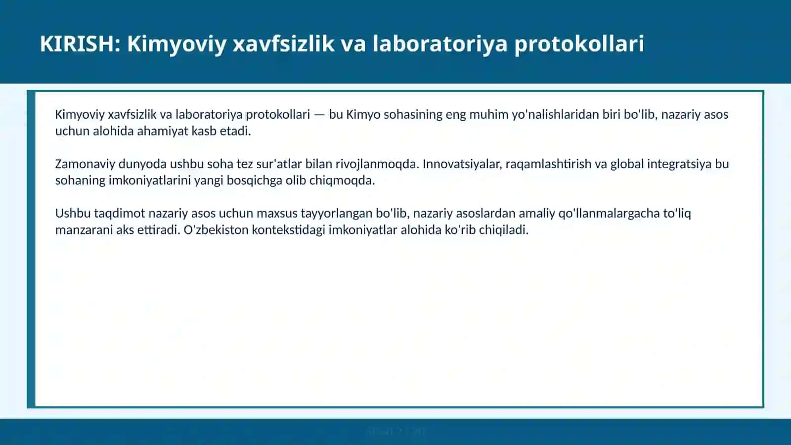 Kimyoviy xavfsizlik va laboratoriya protokollari 2