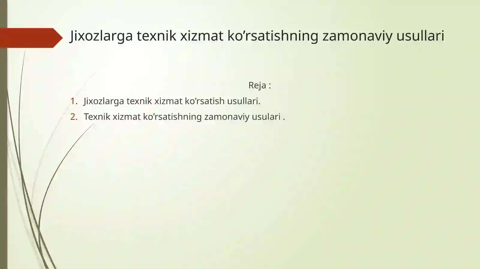 Texnologik jixozlar nita’mirlash va texnik xizmat ko’rsatish fanidant tag’dimot loyihasi 2