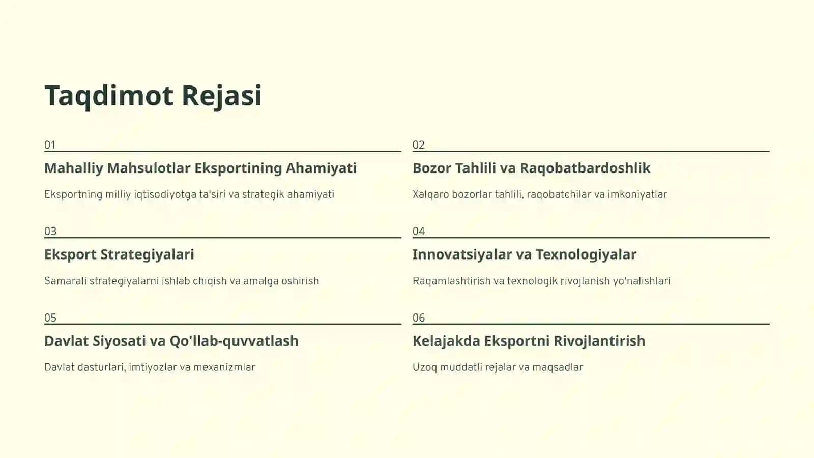 Mahalliy Mahsulotlar Eksporti: Strategiyalar va Rivojlanish Yo'nalishlari 2