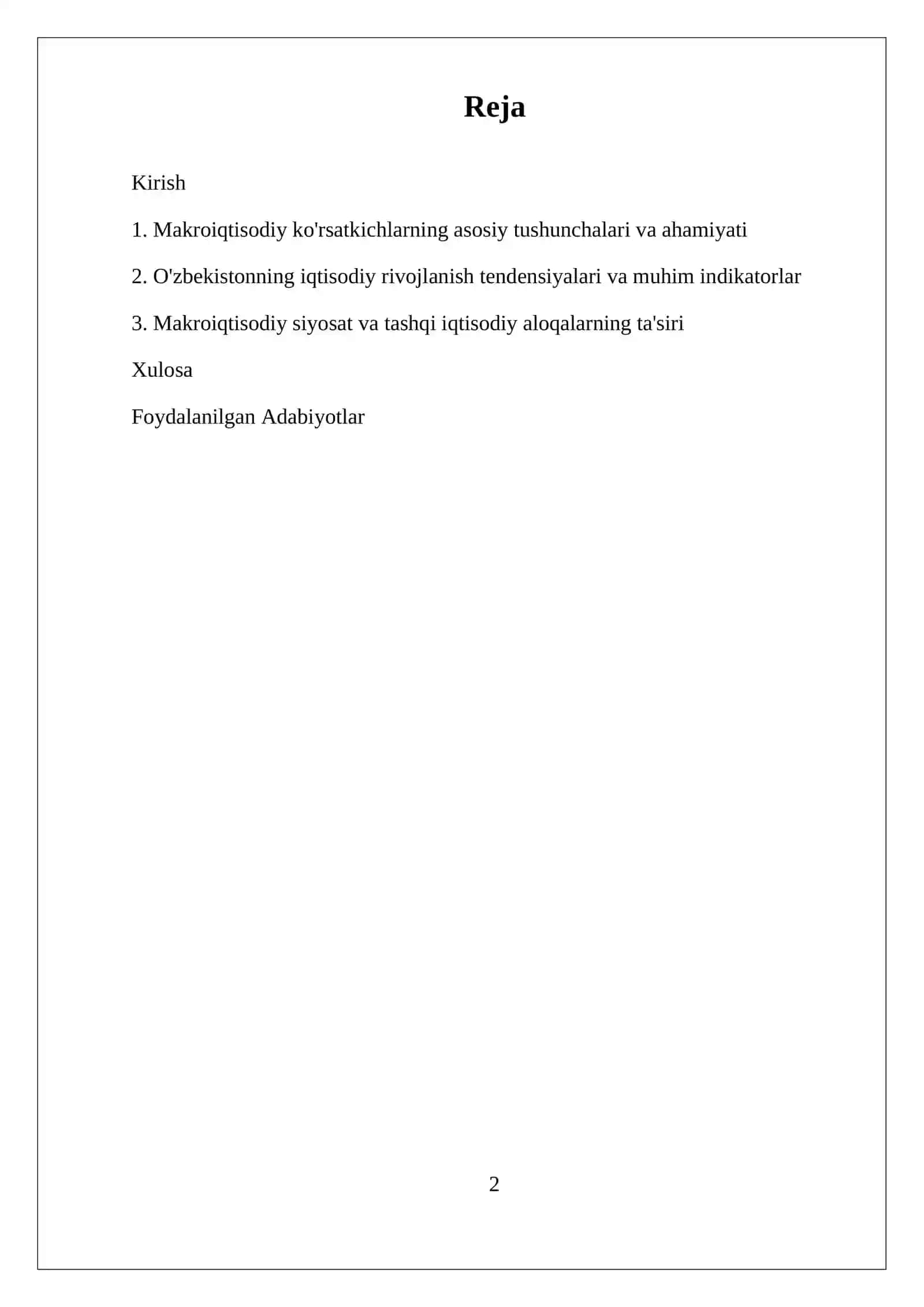 O'ZBEKISTON RESPUBLIKASI MAKROIQTISODIY KO'RSATKICHLARI TAHLILI 2