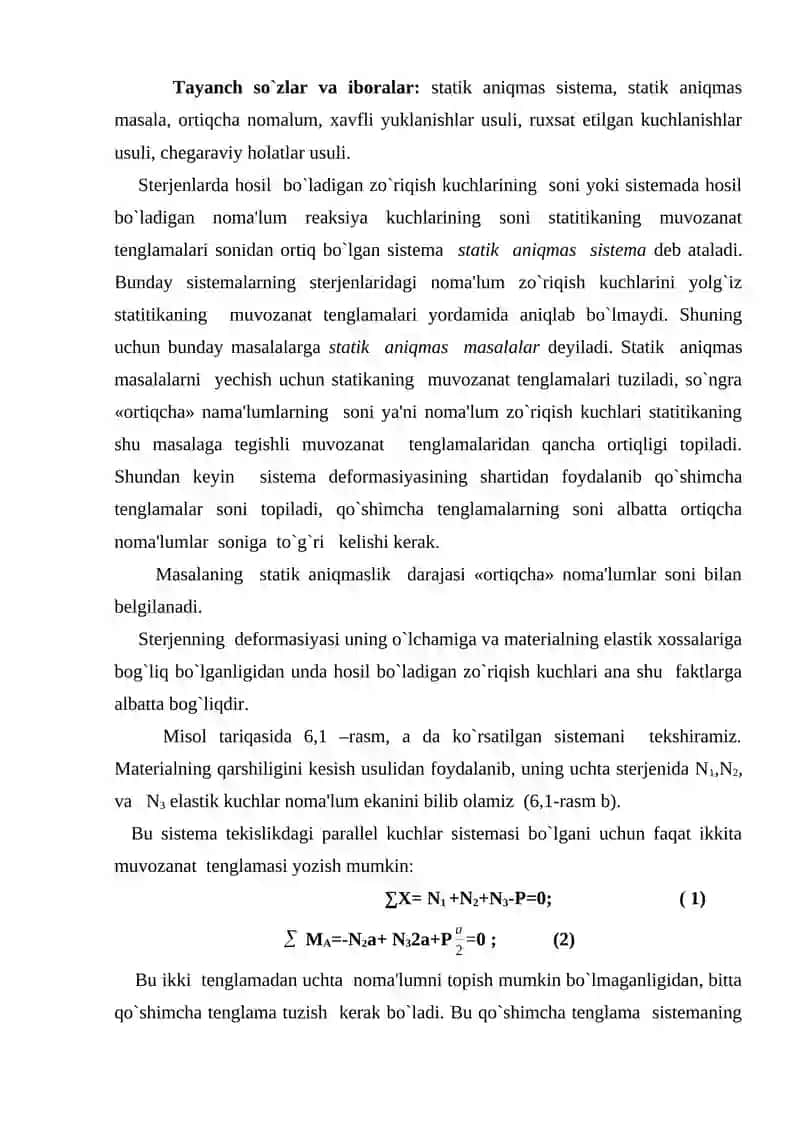 Statik aniqmas masalalar 2