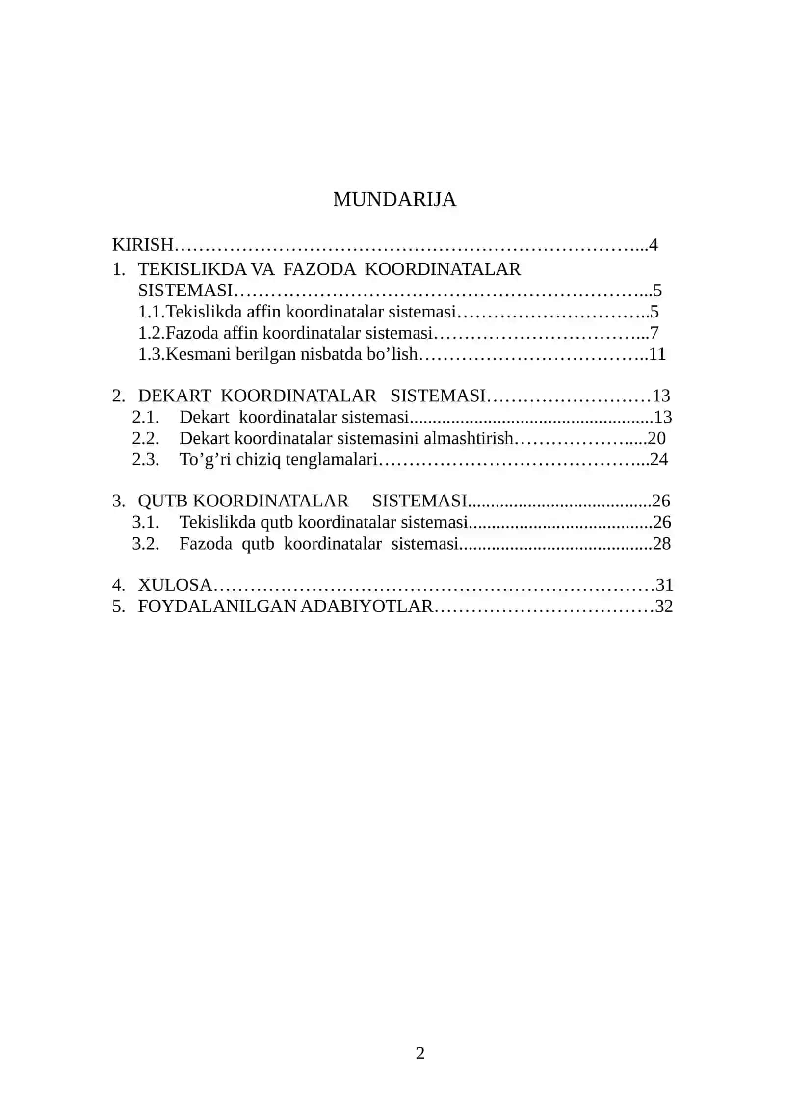 Tekislikda koordinatalar metodining tatbiqlari 2