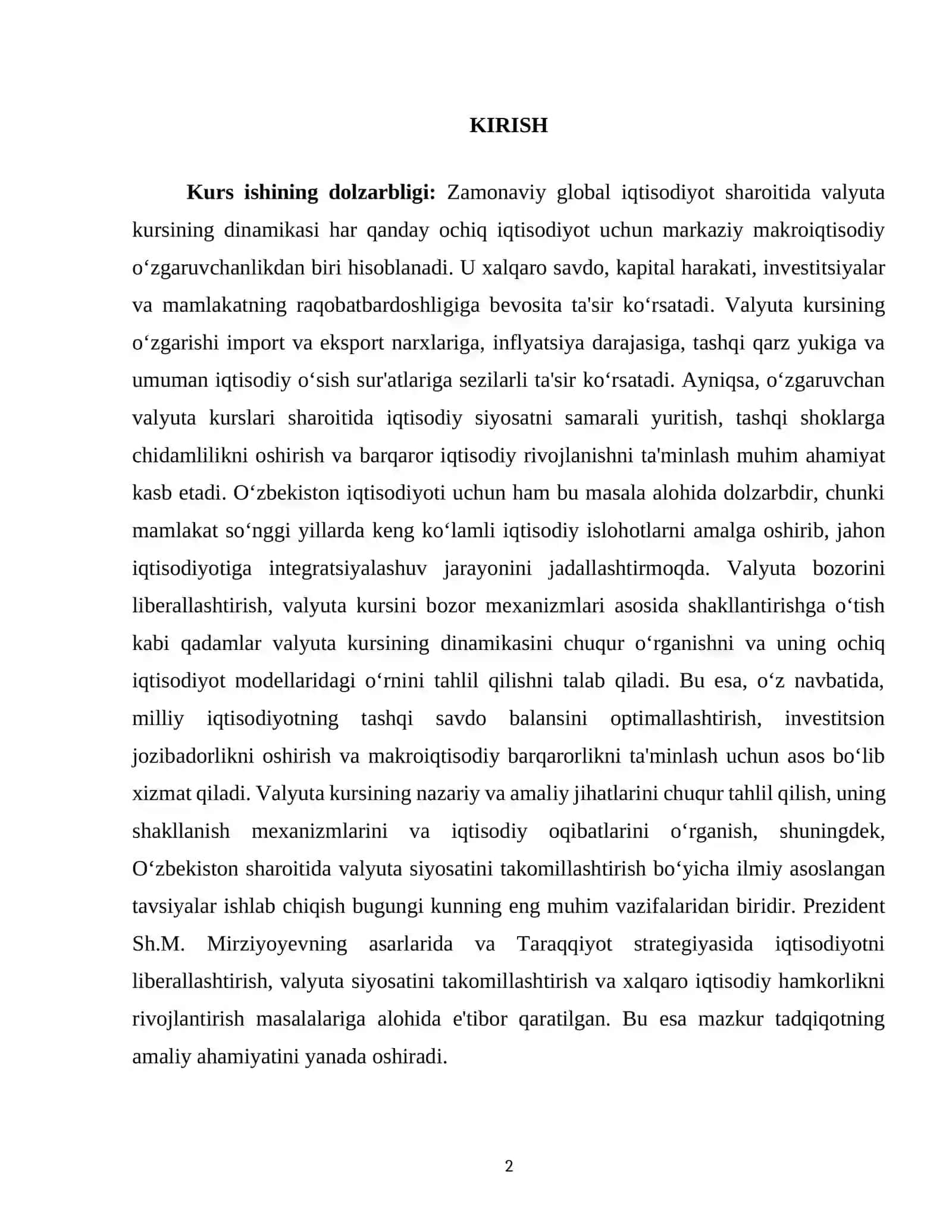 VALYUTA KURSI DINAMIKASI VA OCHIQ IQTISODIYOT MODELLARI 2