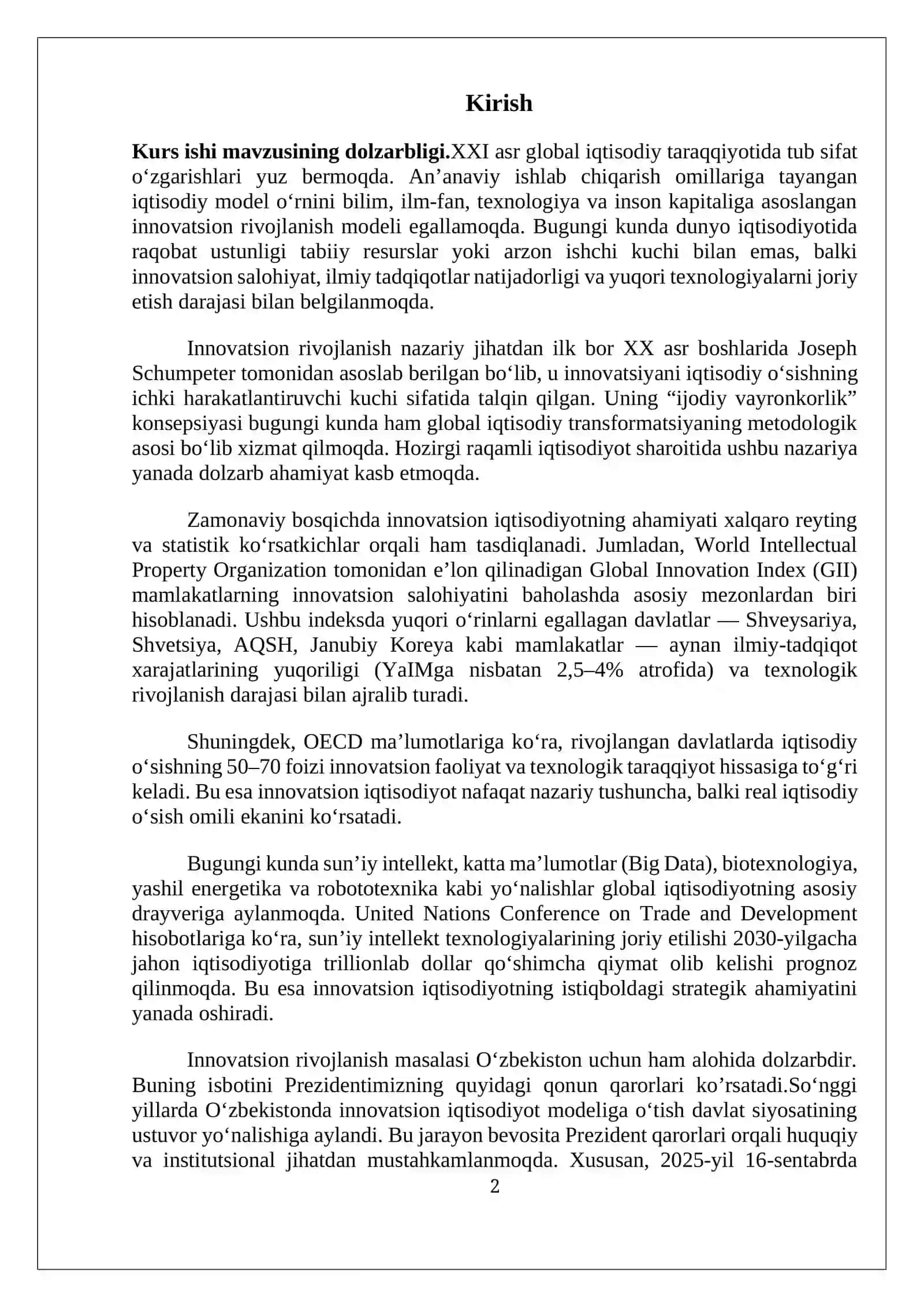Innovatsion iqtisodiyot tushinchasi va uning rivojlanish bosqichlari 2