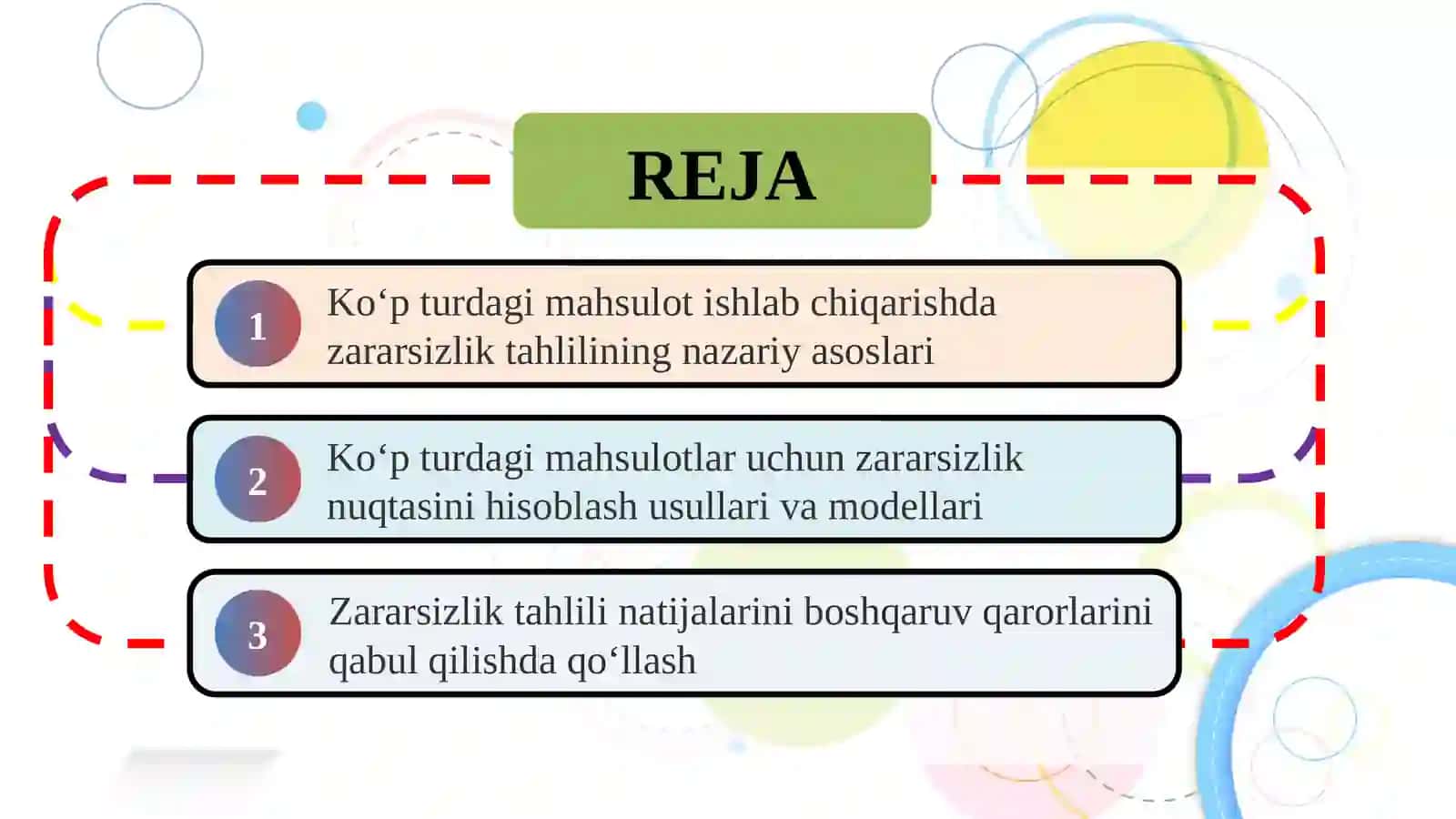 Ko‘p turdagi mahsulot ishlab chiqaruvchikorxonalarda zararsizlik tahlili xususiyatlari 2
