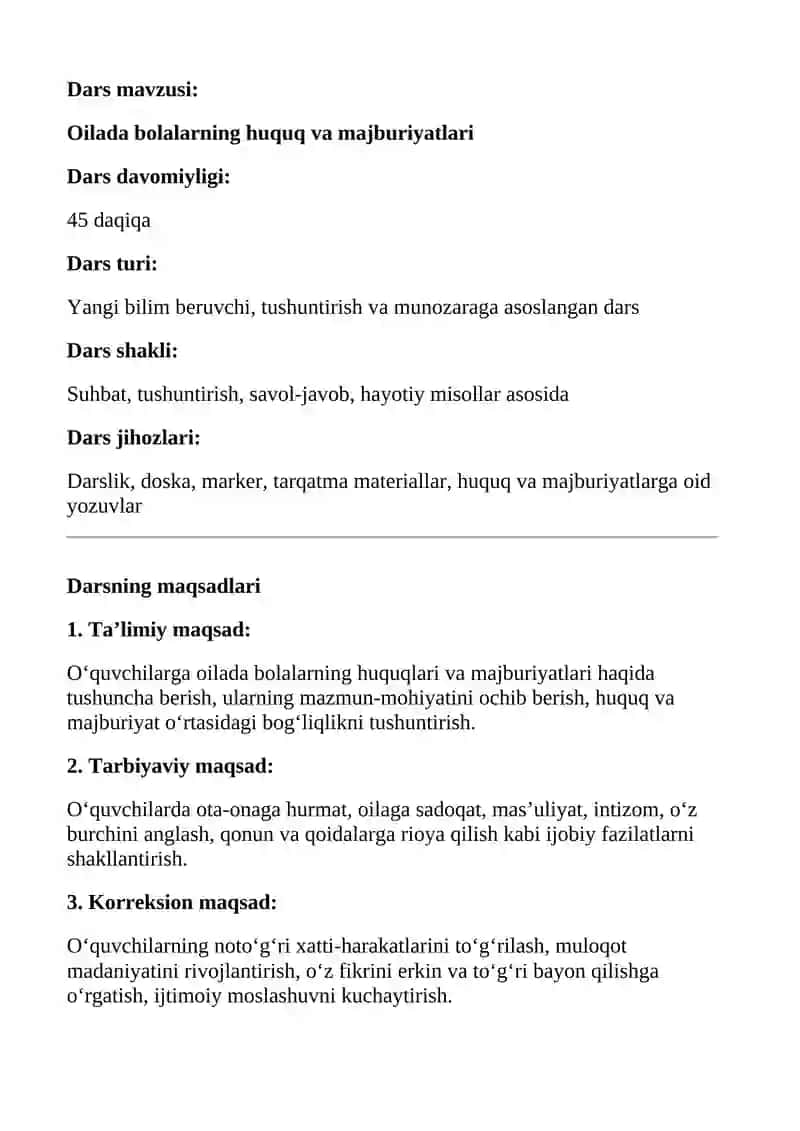 "Oilada bolalarning huquq va majburiyatlari" 2