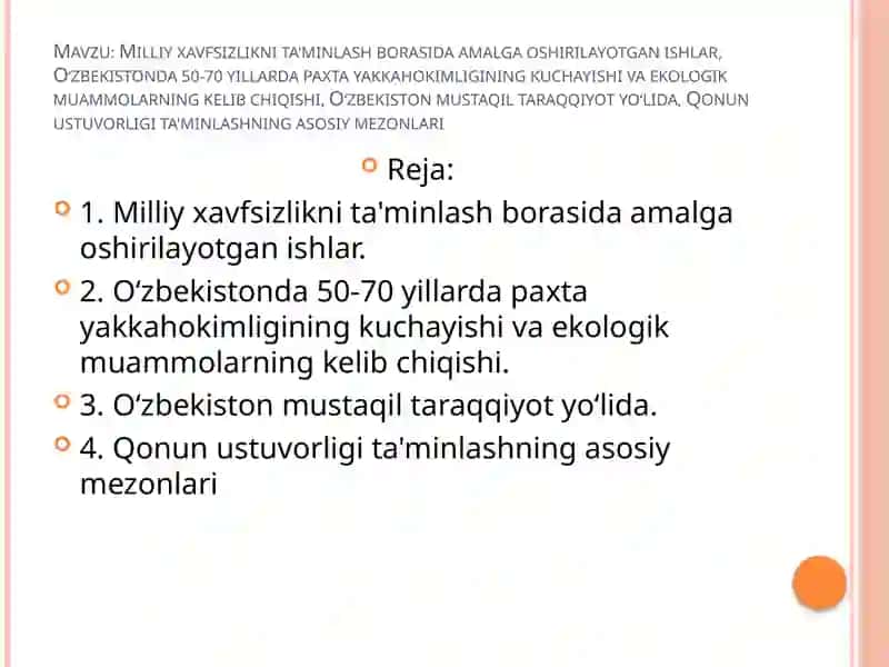 Milliy xavfsizlikni ta'minlash borasida amalga oshirilayotgan ishlar 2