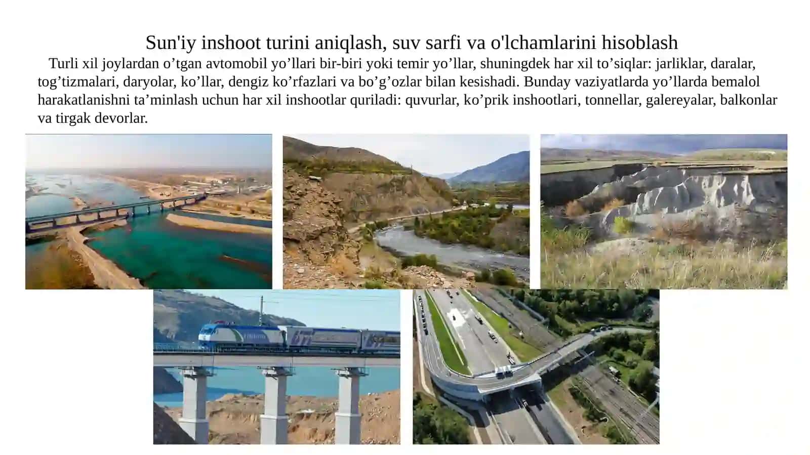 Sun'iy inshoot turini aniqlash, suv sarfi va o'lchamlarini hisoblash 2
