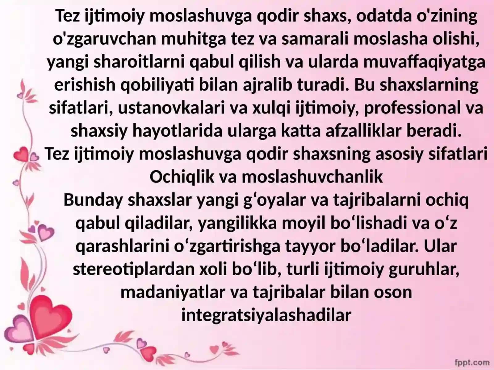 Tez ijtimoiy moslashuvga qodir shaxsning sifatlari, ustanovkalari va xulqi 2