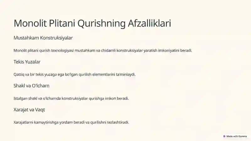 Monolit Plitani Qurish Texnologiyasi. Zamonaviy Qurilishda Ishlatiladigan Samarali Yechim 2
