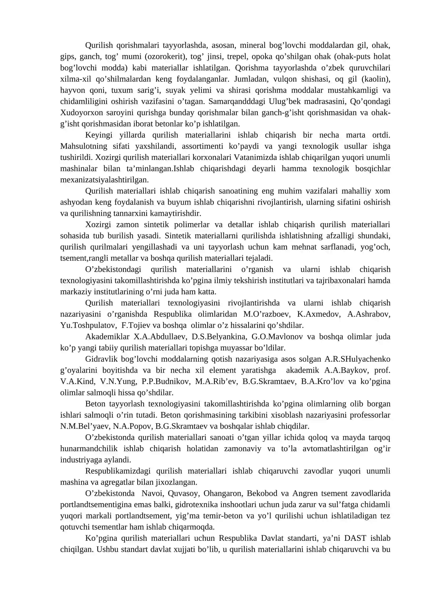 Qurilish Materiallari va Buyumlari Tayyorlash 2