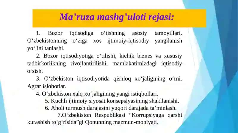 Ma’ruza mashg’uloti rejasi 2