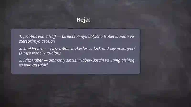 Kimyo tarixidagi Nobel mukofoti sovrindorlari va yutuqlari 2