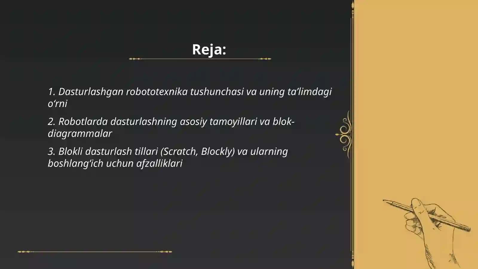 Dasturlashgan robototexnikadagi oʻrni va boshlangʻich darajadagi dasturlash tillari 2