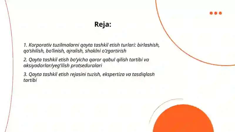 Korporativ tuzilmalarni qayta tashkil etish va tugatish tartibi 2